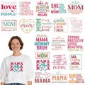 Dazoratix Mothers Day Iron on Transfers - 20 Sheets Mama Bow DTF Ready to Press Heat Patches Bulk Cute Mom Stickers Vinyl Decals for Women T Shirts Clothes Pillow Bag Hat Gifts DIY Crafts Decorations - style: Mama