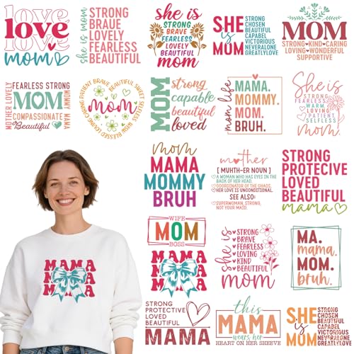 Dazoratix Mothers Day Iron on Transfers - 20 Sheets Mama Bow DTF Ready to Press Heat Patches Bulk Cute Mom Stickers Vinyl Decals for Women T Shirts Clothes Pillow Bag Hat Gifts DIY Crafts Decorations - style: Mama
