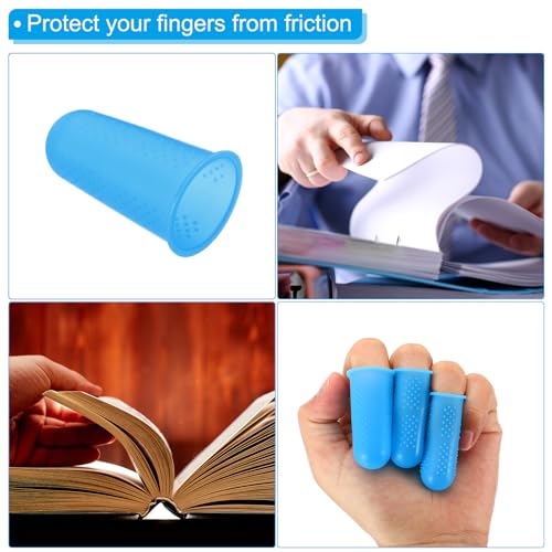 PATIKIL Rubber Finger Tips, 2 Set Silicone Thumb Fingertip Protector Finger Grips Thimble for Office Counting Sorting Sewing, Blue Multi Size Assorted
