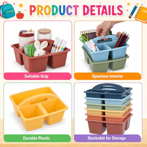 6 Pack Plastic Classroom Organizer Caddy with Handle, Boho Earthy - color: Boho Earthy