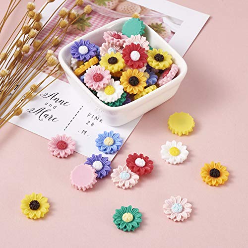 Beadthoven 200Pcs 15mm Flatback Resin Sunflower Cabochons Undrilled Floral Cameo Charms for Jewelry Embellishment Scrapbooking Supplies Mixed Color - color: 0Sunflower-Mixed 200pc#15mm