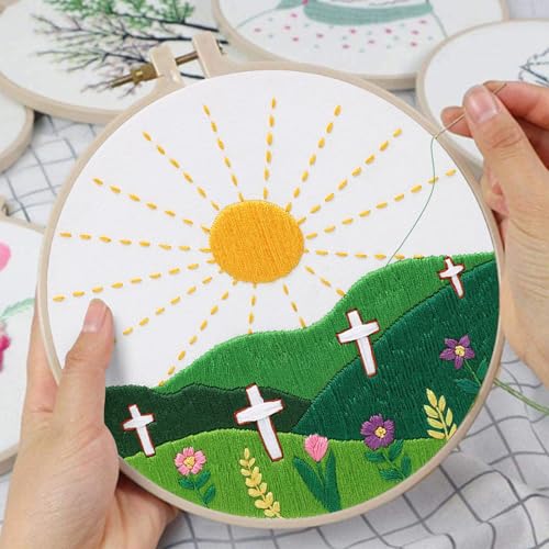 Louise Maelys Christian Cross Sunrise Embroidery Kit for Beginners - color: Easter Sunrise