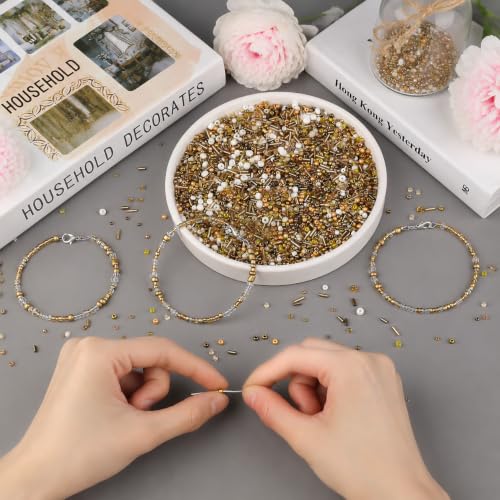 Gold Seed Beads for Jewelry Making Glass Bugle Beads for DIY Craft - color: Gold