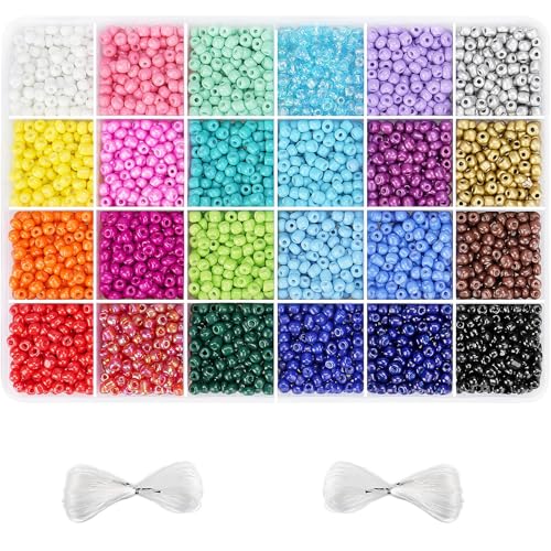 4500pcs 24 Color Seed Beads 4mm 6/0 Round Beads for Bracelet Making - color: 24 Colors