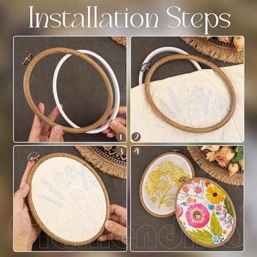 Framendino, 5 Pack Embroidery Hoops 7.5x5.9 Inch Imitated Wood Display Frame Oval Cross Stitch Hoop Ring for Hanging Ornaments - color: 7.5 x 5.9"