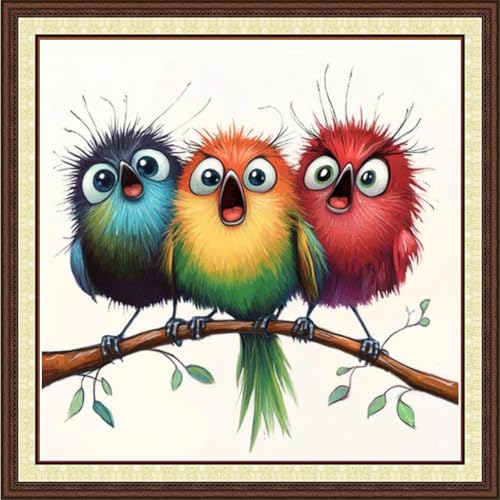 Findvoor Counted Cross Stitch Kits for Adults Full Range of Cross Stitching Embroidery Unprinted Pattern for Beginners, 11CT Needlepoint Kit Patterns Embroidery Kits-Three Colorful Birds 18x18 inch - color: ColorCraft13