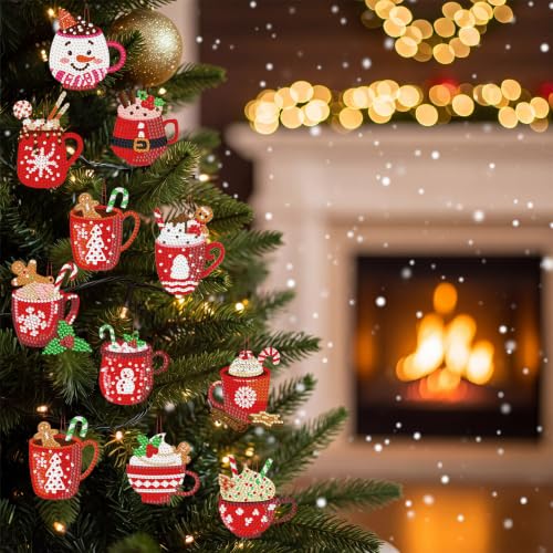 Realspring 20 Pcs Christmas Diamond Art Ornament 5d Hot Cocoa Mugs - style: Hot Cocoa