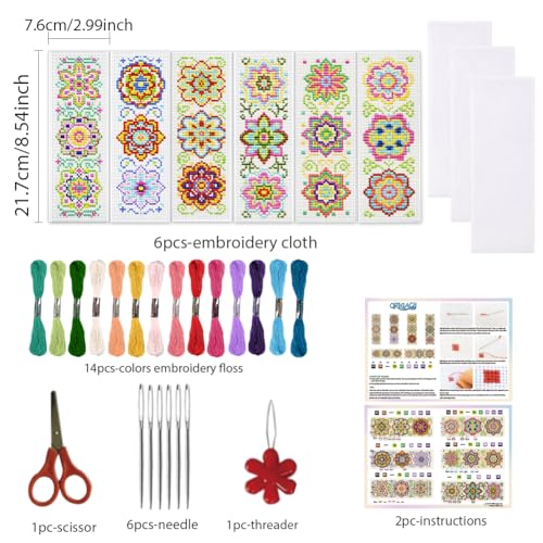 ORIGACH 6 Set Mandala Flower Cross Stitch Bookmark Kit for Beginner - style: Mandala Flower