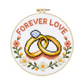Zhenqing Forever Love Cross Stitch Kit with Wedding Rings, 11CT Printed 20x20cm for Beginners, Romantic Embroidery Set with 16cm Hoop(70837) - color: Forever Love