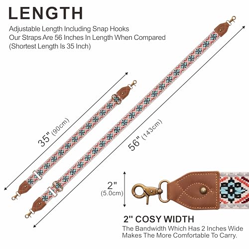 Nefelibata Banjo Strap,2"Wide Double Crazy Horse Leather Jacquard Embroidery Strap Adjustable Replacement,Multi-pattern Strap With Metal Clips - color: A#-white Embroidery