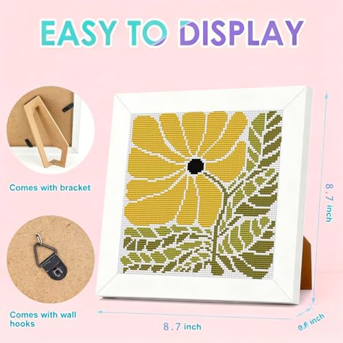 Flower Stamped Cross Stitch Kits for Adults Beginners with Wooden Frame - color: Sunflower Cross Stitch with Frame