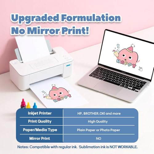 TranSmile PU-Heat Transfer Paper for T Shirts (50 Sheets, 8.5x11'', Light), Iron on Transfers for Light Fabric, Printable Heat Transfer Vinyl for Inkjet Printer - color: Light, size: 50 Sheets