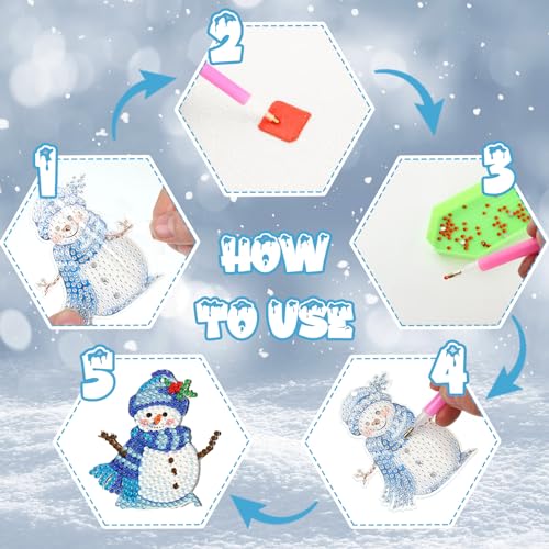 Ferraycle 12 Pcs Snowman Diamond Art Christmas Ornaments Kit, Blue - color: Blue