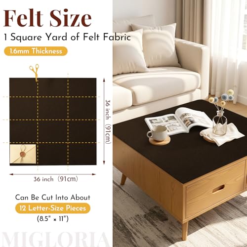 Large Felt Fabric Sheet 36 x 36 Inch, 1.6mm Thick(Brown) - color: Brown