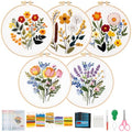 FooGuila Embroidery Kits for Adults, 5-pcs Ebroidery Kit Flowers, Stamped Cross Stitch Kits Floral Embroidery Patterns, Cross Stitch Kits for Adult,Ideal Screen-Free Crafts Gift for Women