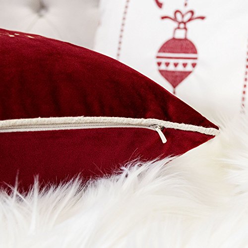 Embroidery Red Velvet Throw Pillow Cover, Merry Christmas Series Santa Claus Sledge Luxury Soft Fuzzy Cozy Warm Slik Gift Square Couch Cushion Pillow Case 20 x 20 Inch, Cover Only - color: U7-santa Sledge