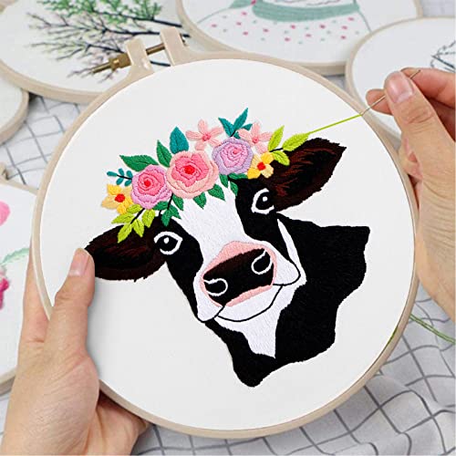 Louise Maelys Cow Beginners Embroidery Kits,Cross Stitch Starter kit for Adults with Embroidery Cloth Hoop Needles Instruction and Threads - color: Kit-16