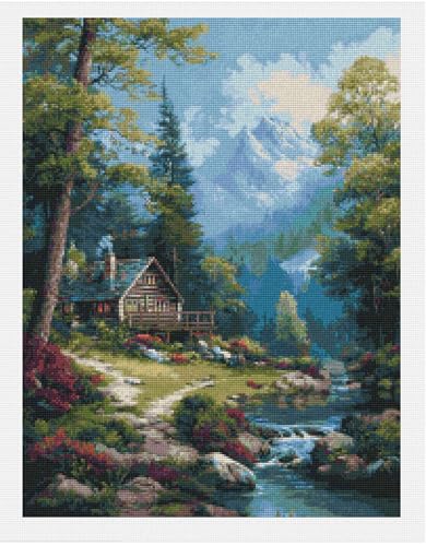 Moohue 14CT Counted Cross Stitch Kits for Adults Advanced Mountains Lake Printed Stamped Cross Stitch Kits for Adults (Mountain Lake 5) - color: Mountain lake 5