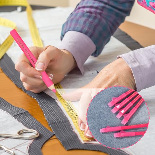 7pcs Fabric Markers for Sewing, Water Soluble Sewing Fabric Pencils with Tip Caps Tailors Chalk Tracing Supplies for Quilting Tailoring Embroidery Dressmakers DIY Crafts (Pink)