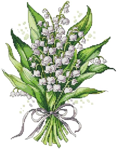 CaptainCrafts Cross Stitch Kits Snowman Stamped Printed Fabric Cross Stitching DIY Needlecrafts Embroidery Kit for Adults Beginner (Stamped, Convallaria majalis Flowers) - color: Convallaria majalis flowers, style: Stamped