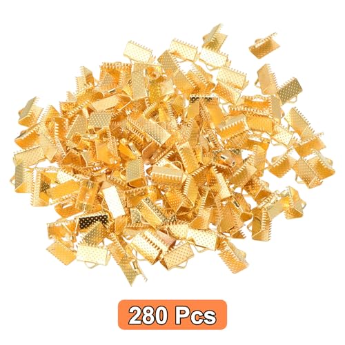 uxcell 280Pcs Ribbon Crimp Clamp Ends, 10mm Bookmark Pinch Crimp Ends, Cord Ends Fasteners Clasp Crimp Ends for DIY Bracelet Necklace Jewelry Making, Gold - color: Gold, size: 10mm