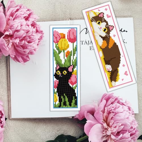 INFUNLY 6pcs DIY Cat Cross Stitch Bookmark Kits for Beginner 2.99''×8.54'' Cute Kitten Stamped Embroidery Bookmark Kit with Instruction Printed Animal Bookmark Set for Cat Lovers Book Readers Writers - style: Cute Cat