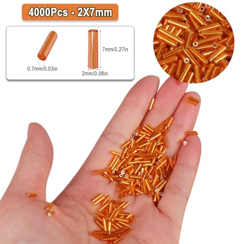 4000pcs Orange Bugle Beads Bulk -Embroidery Beads,Long Tube Bead for Jewelry Making, Bracelet Necklaces Supplies,Craft DIY(7x2mm) - color: Orange