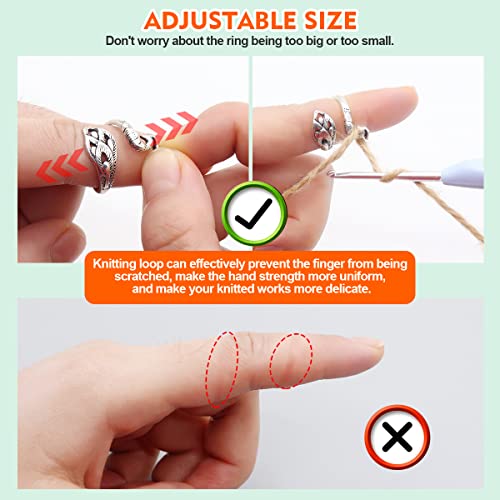 6pcs Yarn Tension Ring, Tension Ring Crochet, Knitting Crochet Loop Ring for Fingers, Adjustable Knitting Loop Crochet Ring, 104PCS Knitting Stitch Markers and 1 Crochet Hook