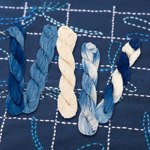 FREEBLOSS 5Pcs Sashiko Thread Natural Plant Blue Dyed 110 Yards*5 Colors - color: Plant Dye