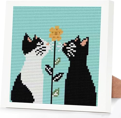 Tiwabb Cat Flower Stamped Cross Stitch Kits for Adults Beginners with Frame - color: Cat Cross Stitch with Frame