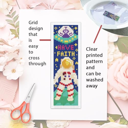 ORIGACH 6 Set Space Astronaut Cross Stitch Bookmark Kit for Beginner - style: Astronaut & Planet Rocket