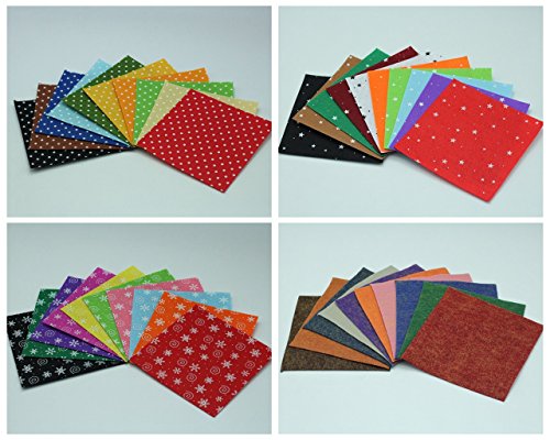 DIY Polyester Patterned Felt Fabric Squares Sheets Assorted Colors 6x6 inch for Crafts, 1mm Thick 40Pcs