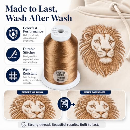 Simthread 5500Yds/5000M 40WT Polyester Embroidery Thread Light Brown 323 - color: Light Brown-323