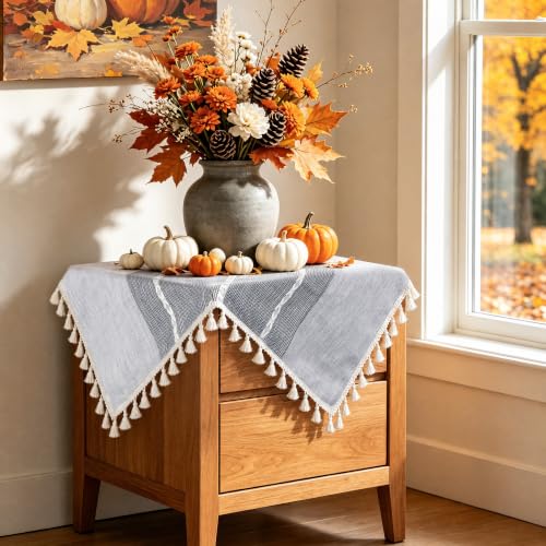 Small Gray Square Tablecloth 24x24 Inch, Cotton Linen Boho Nightstand Cover - color: Grey, size: 24" x 24" (Square)