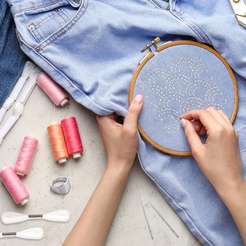 Booson 28 Pcs Thread Kit Sashiko Needles Denim Fabric