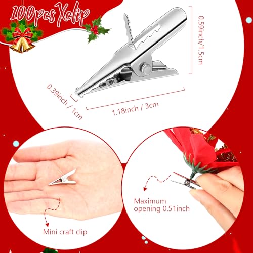 Zeyune 100 Pcs Metal Clips Christmas Ornament 1.18 Inch Alligator Clamps