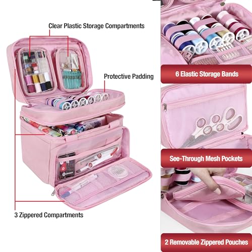 SINGER Portable Sewing Accessories Organizer Bag, 18 Compartments, Pink - color: Pink