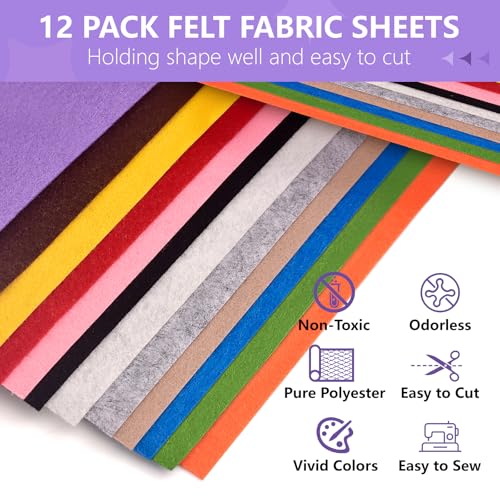 12 Rolls 8"x35" Large Stiff Felt Sheets, 1mm Felt Fabric Sheet for Crafts - color: Classic Series
