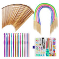 EXQUISS 18 Pairs Circular Wooden Knitting Needles Set With Colored Tube, 36 Pcs Single Pointed Bamboo Needles, 14 Pcs Aluminum Crochet Hooks Set Include Crochet Kits