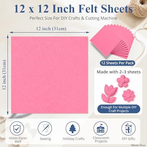 12" x 12" Felt Sheets for Crafts, 2mm Stiff Felt Fabric (12 Pcs), Pink - color: Pink