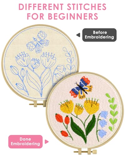 TINDTOP Punch Needle Kits, DIY Punch Embroidery Kits for Adults Beginner, Tool with Punch Needle Fabric, Hoops, Yarns and Sewing Needles (Set F) - color: Set F