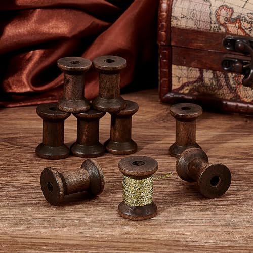 BENECREAT 30Pcs Antique Wooden Empty Spools, 1.18" Empty Thread Spools Wooden Ribbon Spools Bobbins for Wire Weaving Arts DIY Wood Projects, Coconut Brown - color: Coconut Brown