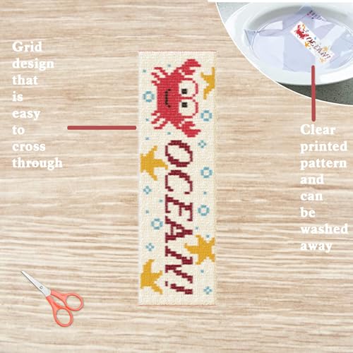 FREEBLOSS 6 Set Cross Stitch Bookmark Kits for Beginner Cartoon Summer Stamped Cross Stitch Kit DIY Embroidery Bookmark Kit with Instructions 8'' x 2.4'' - style: Cartoon Summer