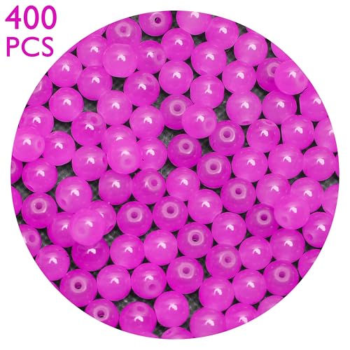 400PCs 4mm Rose Jade Glass Beads Bulk, Round Smooth Hole Glass Crystal Beads for Jewelry Making, DIY Bracelets, Necklaces, Bag Charms, Keychains and Craft Projects - color: Jade Rose, size: 4MM