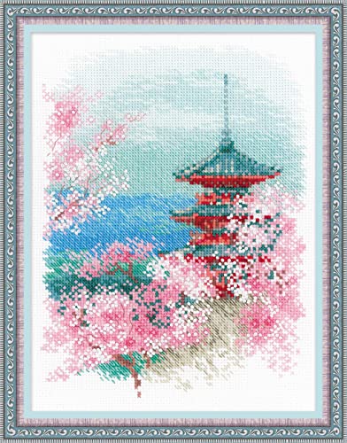 RIOLIS 1743 Sakura. Pagoda Counted Cross Stitch Kit 7.09 x 9.45 in - style: Sakura. Pagoda 1743