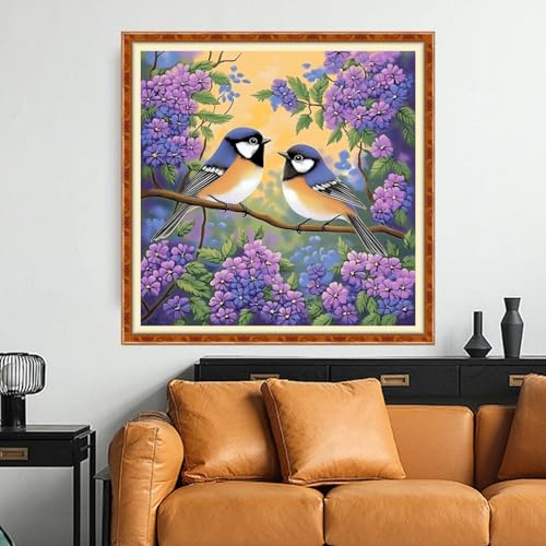 Funchey Counted Cross Stitch Kits for Adults Needlepoint Kits Unprinted Cross Stitching Embroidery Kit 11CT Cross Stitch Supplies-Little Bird on the Tree 18x18 inch - color: Artcolor18