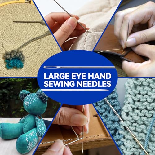 AUUIUOS Steel Large Eye Extra Long Sewing Needles, 20 Pcs, 5 Sizes