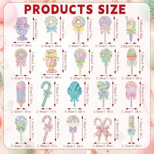 Tondiamo 20 Pcs Christmas Macaron Candy Diamond Painting Keychain Kits 5d DIY Diamond Art Pendants Double Sided Hanging Key Chains for Christmas Party Decoration DIY - style: Macaron Candies