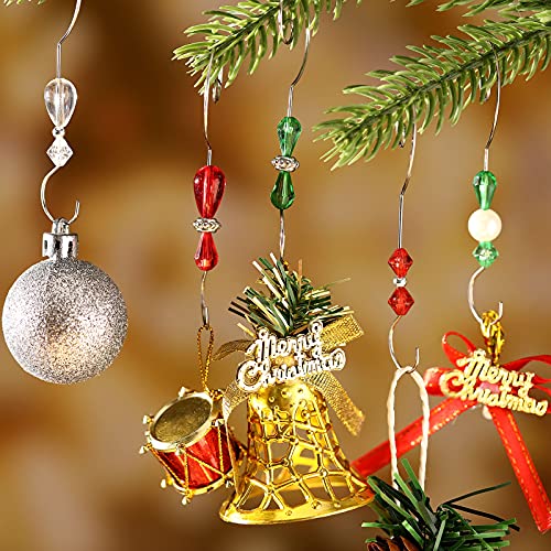 Zhengmy 45 Pcs Christmas Ornament Hooks Beaded Hangers Decorative Xmas Tree Ornament Hooks Stainless Wire S Hanging Hook with Clear Acrylic Crystal Jeweled for Crafts Xmas Tree Decoration(Silver)