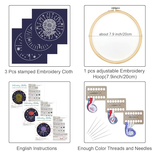 Louise Maelys 3Pcs Tarot Flower Embroidery Kit for Beginners DIY Craft Kit - color: Floral Tarot